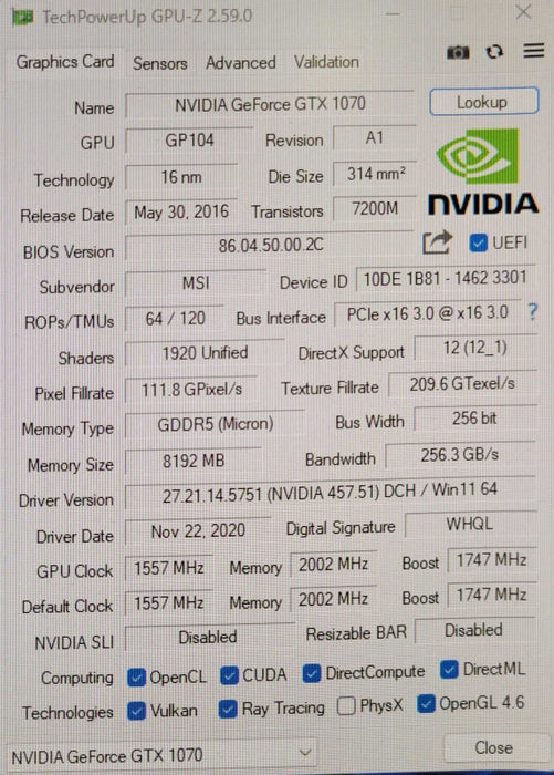 MSI NVIDIA GeForce GTX 1070 8GB GDDR5 Graphics Card _