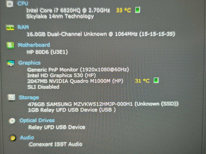 HP ZBook 17 G3| i7-6800HQ| 16GB DDR4| Quadro M1000| 512GB SSD No power adapte Qβ Lap200