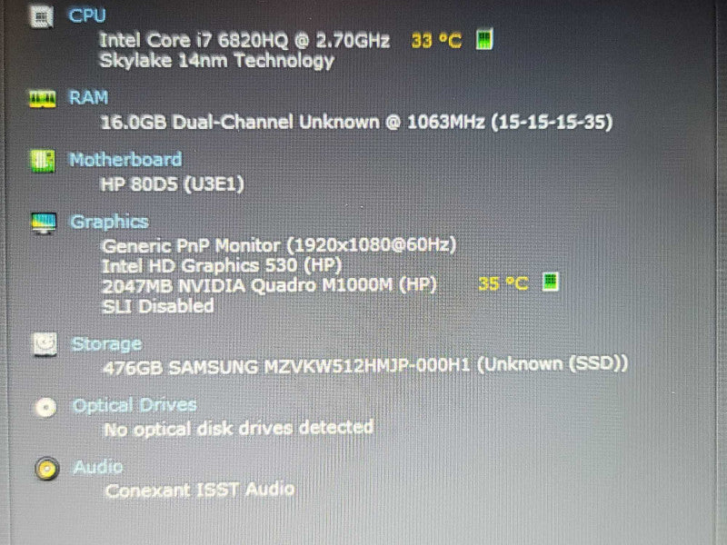 HP ZBook 15 G3| i7-6820HQ| 16GB DDR4| Quadro M1000| 512GB M.2 SSD No AC   Qβ Lap200