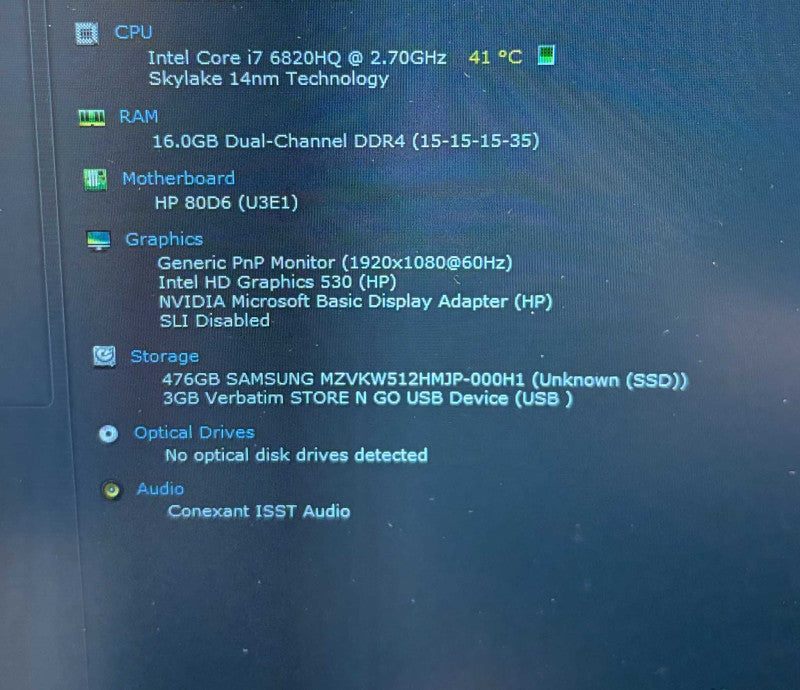 HP ZBook 17 G3 i7-6820HQ QUADRO M1000M GPU 16GB RAM 512SSD No Power Adapter! Q Lap200
