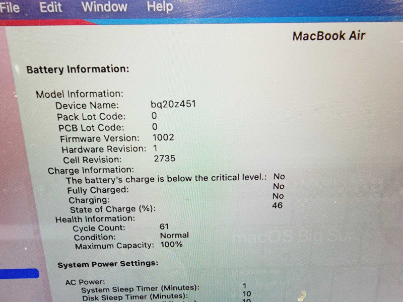 Apple Macbook Air 2020 13" 8-Core M1 @ 3.2GHz 16GB Ram 256GB SSD [Read] (