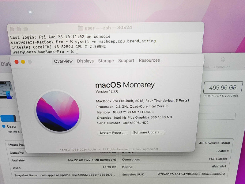 Apple Macbook Pro 2018 13" 4-Core i5-8259U @ 2.3GHz 16GB DDR3 512GB SSD (