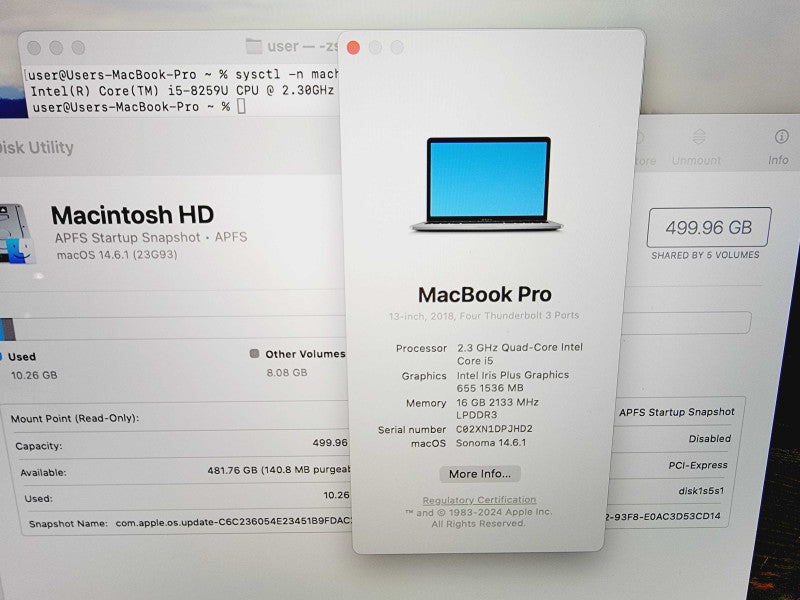 Apple Macbook Pro 2018 13" 4-Core i5-8259U @ 2.3GHz 16GB DDR3 512GB SSD (