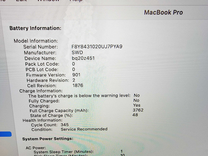 Apple Macbook Pro 2018 13" 4-Core i5-8259U @ 2.3GHz 16GB DDR3 512GB SSD (