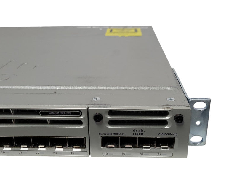 Cisco WS-C3850-24S-S 24 Port GE SFP Switch  IP Base, C3850-NM-4-1G, 1x PSU _