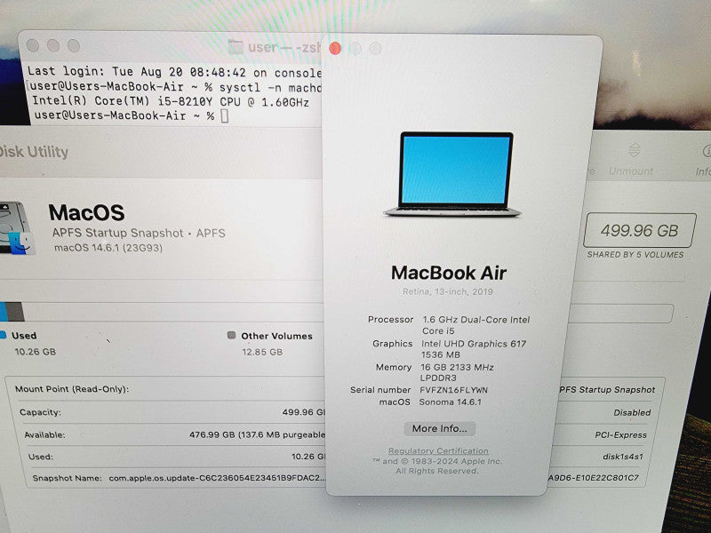 Apple Macbook Air Retina 2019 13" 2-Core i5-8210Y @ 1.6GHz 16GB DDR3 512GB SSD (