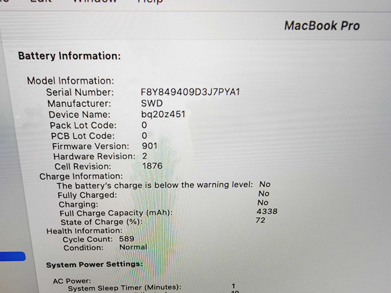 Apple Macbook Pro 2018 13" 4-Core i5-8259U @ 2.3GHz 16GB DDR3 512GB SSD (