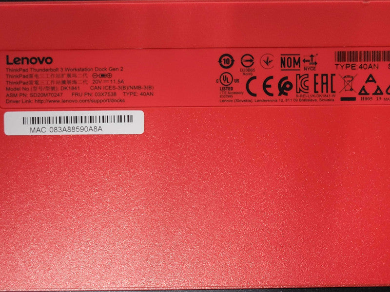 Lenovo ThinkPad Thunderbolt 3 Dock Gen 2 Docking Station 40AN, Only _