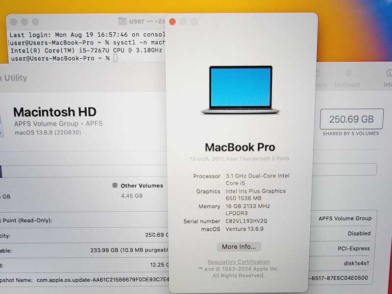 Apple Macbook Pro 2017 13" 2-Core i5-7267U @ 3.1GHz 16GB DDR3 256GB SSD (