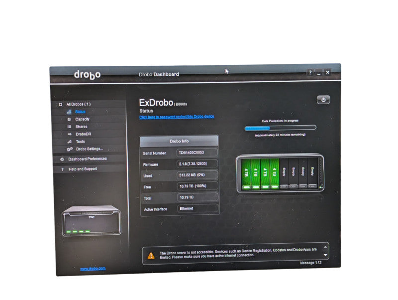 Drobo B800fs 8 Bay NAS Dual Ethernet with 4 4TB HDDs Installed  -