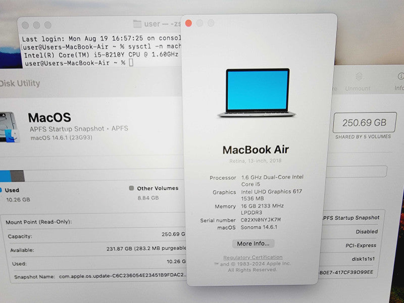 Apple Macbook Air Retina 2018 13" 2-Core i5-8210Y @ 1.6GHz 16GB DDR3 256GB SSD (