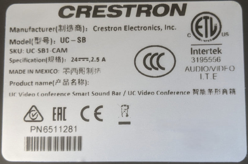 CRESTRON UC-SB | UC-SB1-CAM | UC Video Conference Smart Sound Bar / Camera