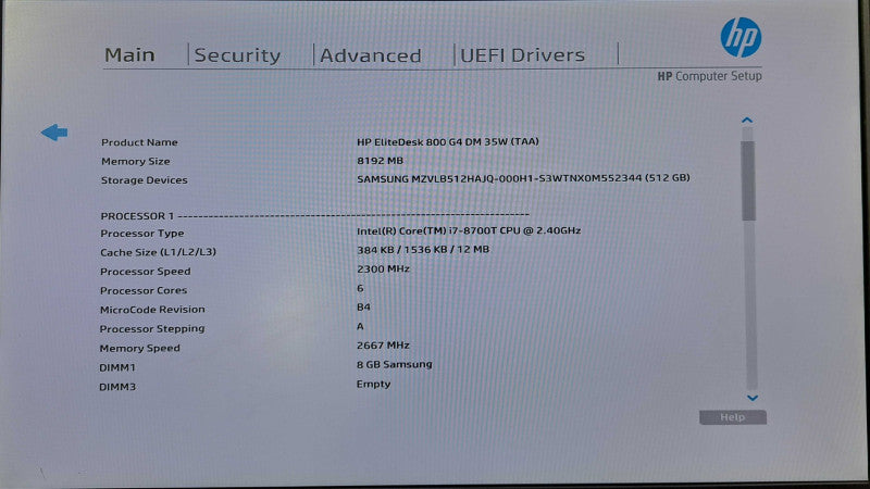 HP EliteDesk 800 G4 DM USFF | i7-8700T @ 2.40GHz 6C, 8GB DDR4, 512GB NVMe