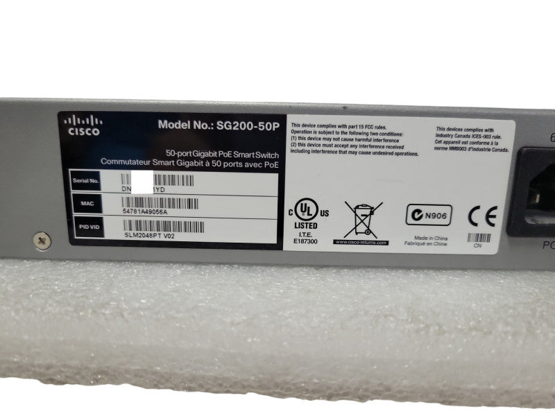 Cisco SG200-50 - 50 Port Gigabit Smart Network Switch with rack ears _