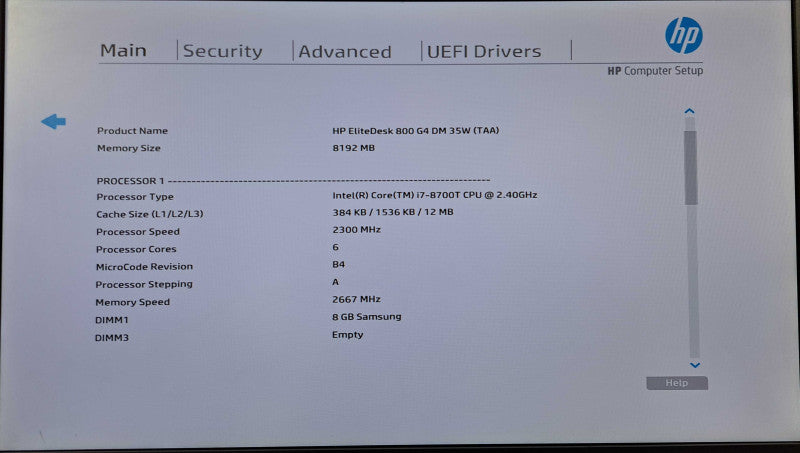 HP EliteDesk 800 G4 DM USFF | i7-8700T @ 2.40GHz 6C, 8GB DDR4, No HDD/OS