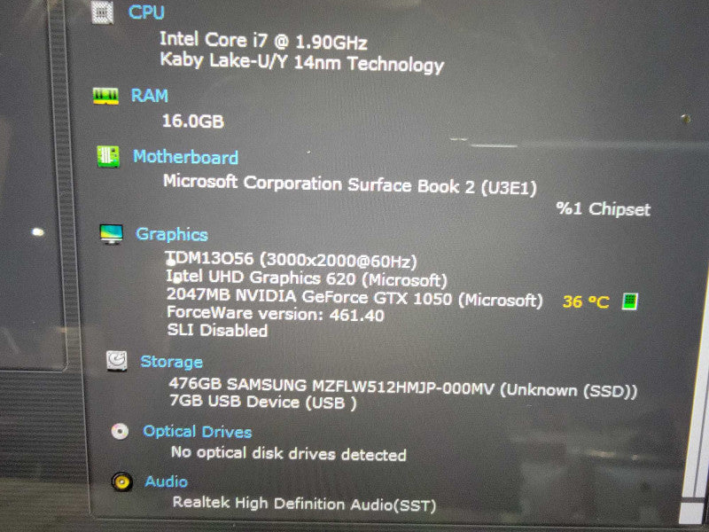 MS Surface Book 2 1832 | 4-Core i7-8650U @1.9GHz | 16GB RAM 512GB SSD - READ