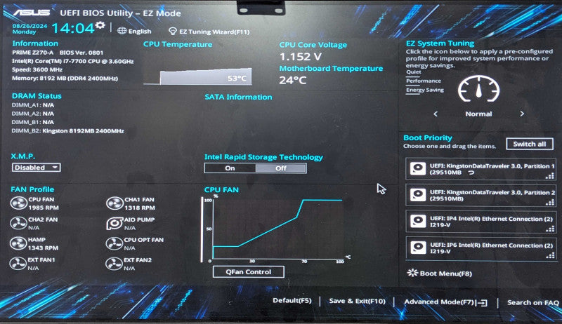 Custom PC/ASUS Prime Z270-A, i7-7700 CPU 3.60GHz, 8GB DDR4, 256GB NVMe