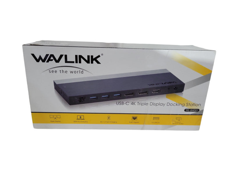 Wavlink WL-UMD01 Triple Display USB-C Docking Station-4K New Sealed Q!