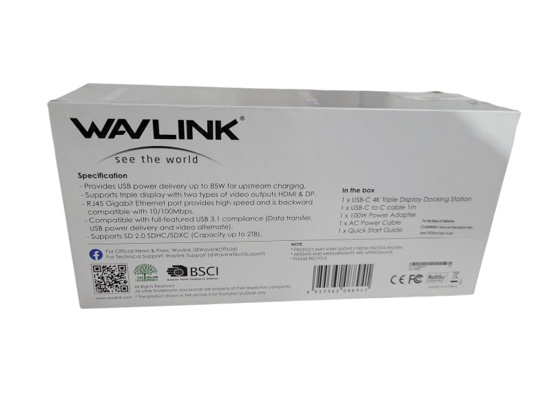 Wavlink WL-UMD01 Triple Display USB-C Docking Station-4K New Sealed Q!