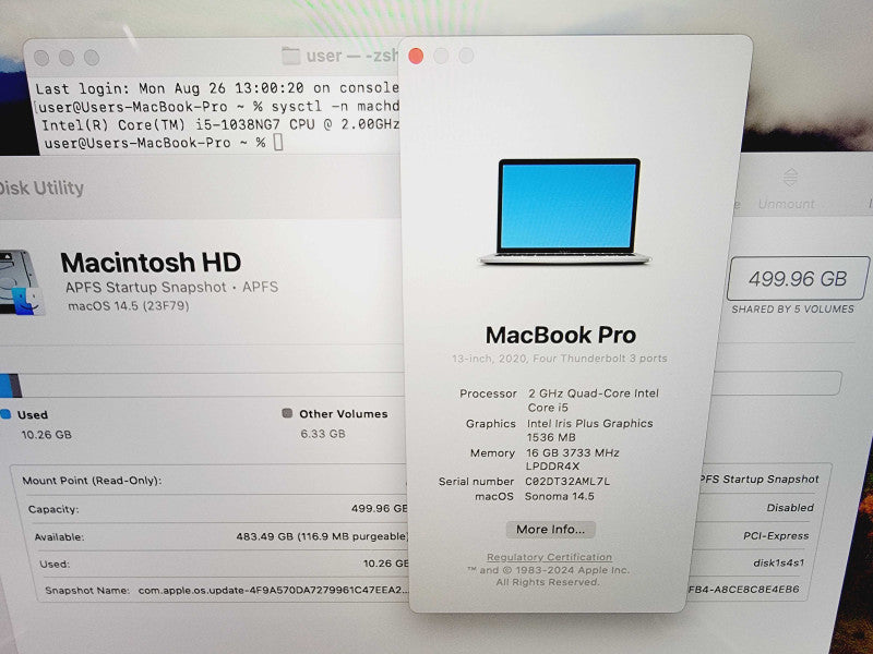 Apple Macbook Pro 2020 13" 4-Core i5-1038NG7 @ 2.0GHz 16GB DDR4 512GB SSD (