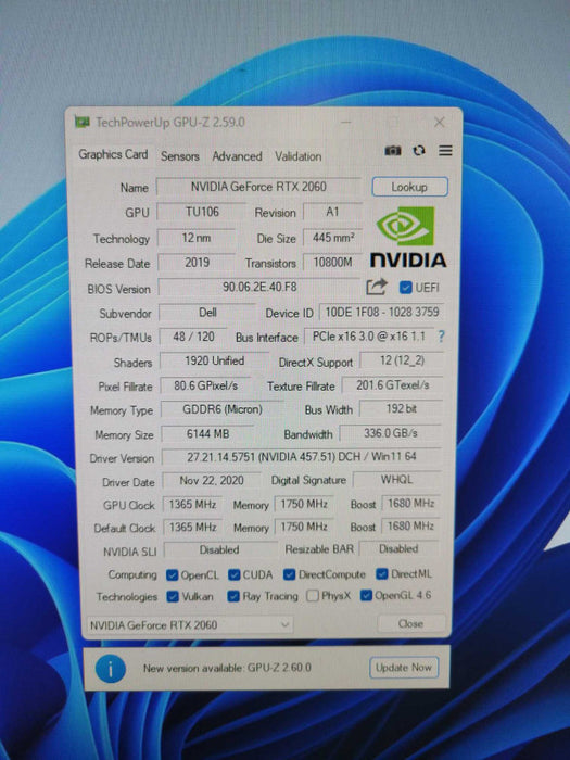 NVIDIA GeForce RTX 2060 6GB GDDR6 Graphics Card DELL !