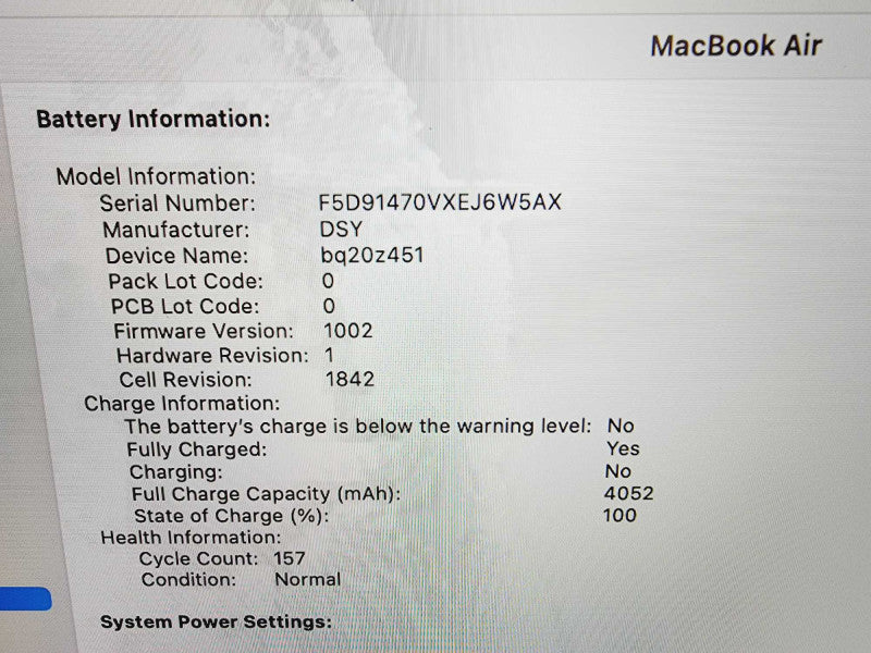 Apple Macbook Air Retina 2018 13" 2-Core i5-8210Y @ 1.6GHz 8GB DDR3 120GB SSD (