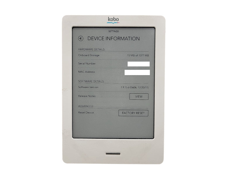 Kobo Touch eReader 6" eBook 1.5GB Wi-Fi Model N905 $