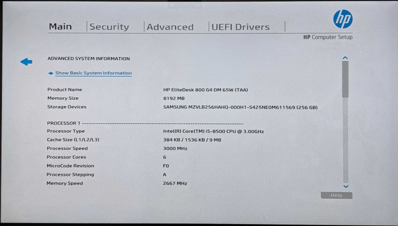 HP EliteDesk 800 G4 DM, i5-8500 3.00GHz 6C, 8GB RAM, 256GB Nvme, w/ PWR