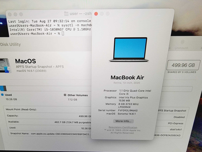 Apple Macbook Air Retina 2020 13" 4-Core i5-1030NG7 @ 1.1GHz 8GB DDR4 512GB SSD (