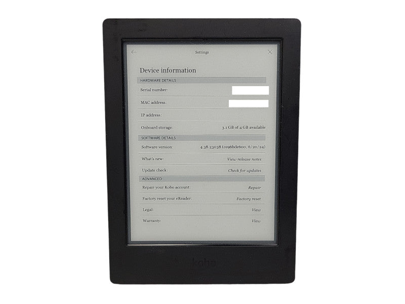 Kobo Aura H20 N250 eReader Wi-Fi 6.8" 4GB  $