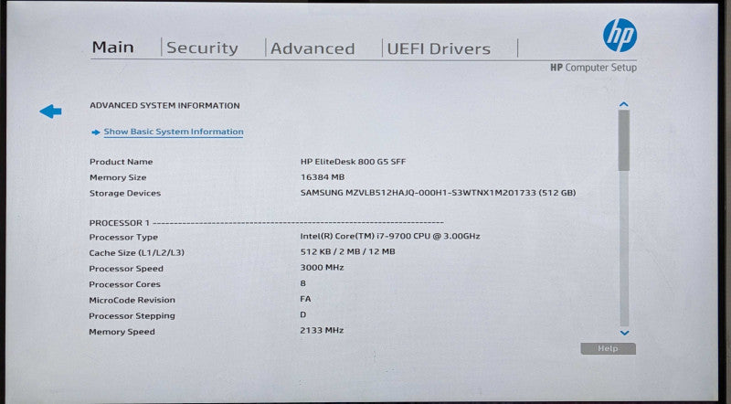 HP EliteDesk 800 G5 SFF, i7-9700 3.00GHz 8C, 16GB DDR4, 512GB NVMe