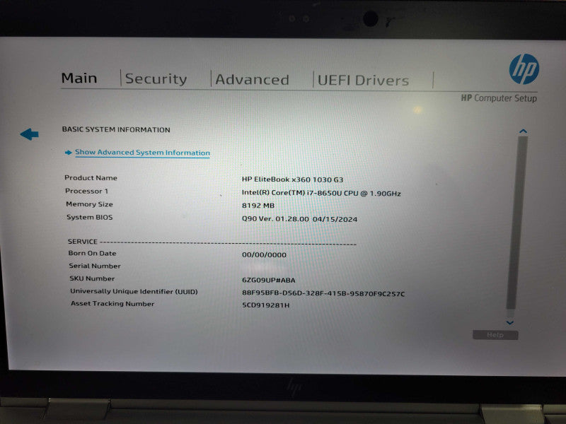 HP EliteBook x360 1030 G3 TOUCH Intel Core i7-8650U@1.90GHz 8GB RAM 512GB SSD ! Lap200