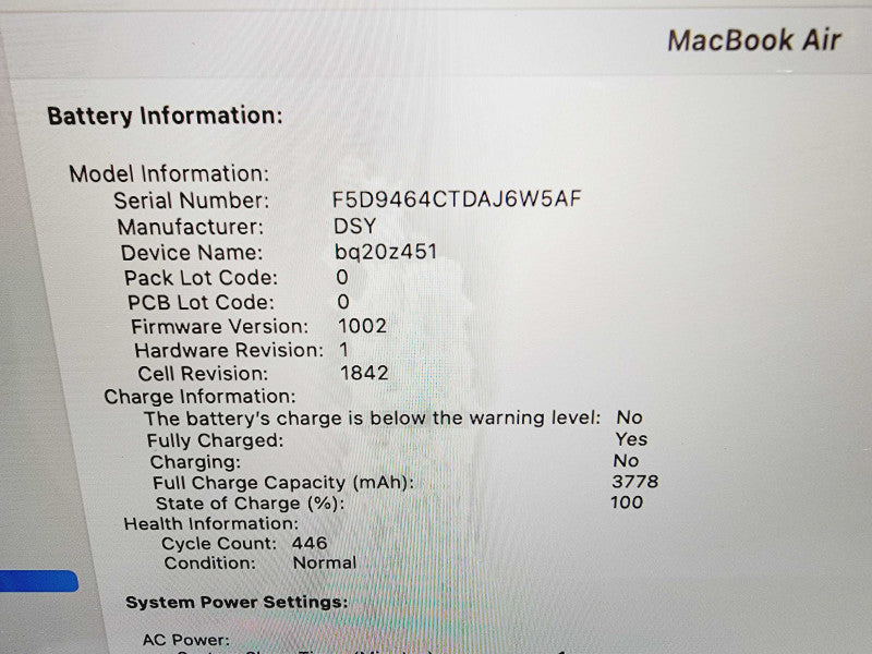Apple Macbook Air Retina 2019 13" 2-Core i5-8210Y @ 1.6GHz 8GB DDR3 120GB SSD (