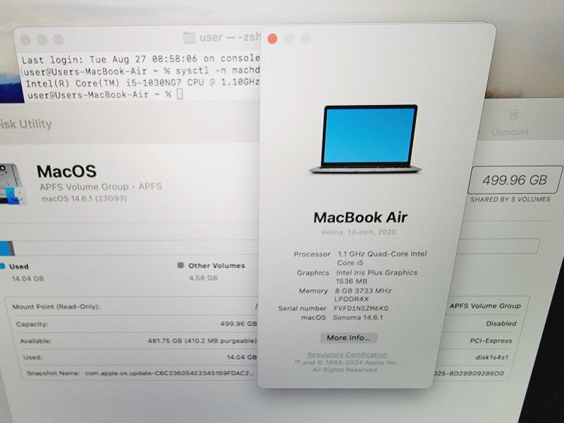 Apple Macbook Air Retina 2020 13" 4-Core i5-1030NG7 @ 1.1GHz 8GB DDR4 512GB SSD (