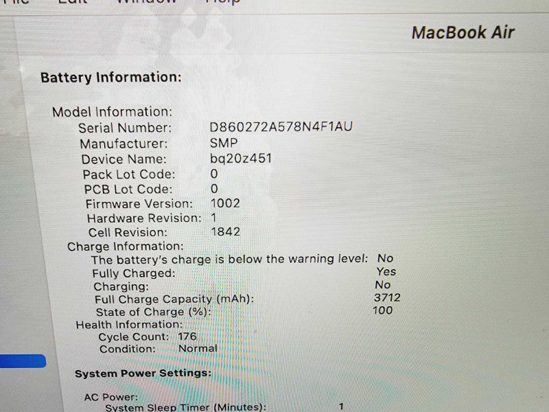 Apple Macbook Air Retina 2020 13" 4-Core i5-1030NG7 @ 1.1GHz 8GB DDR4 512GB SSD (