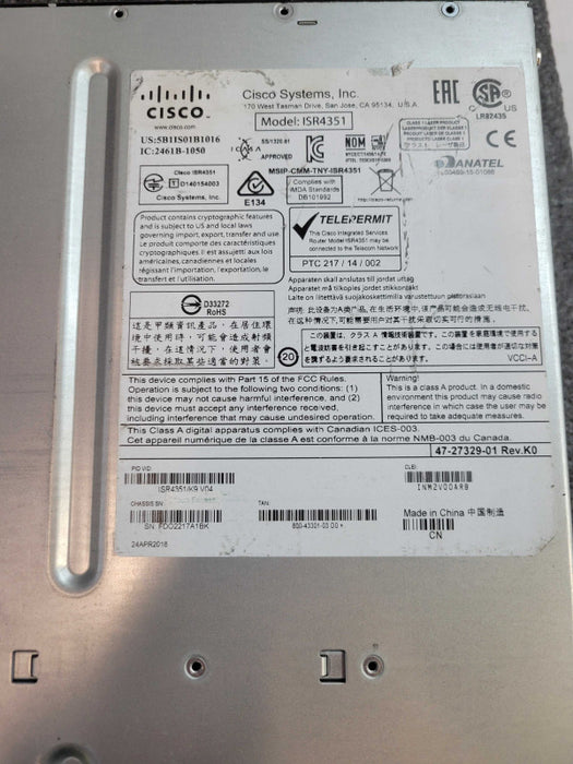 Cisco ISR4351-SEC/K9 Service Router - NOT AFFECTED %