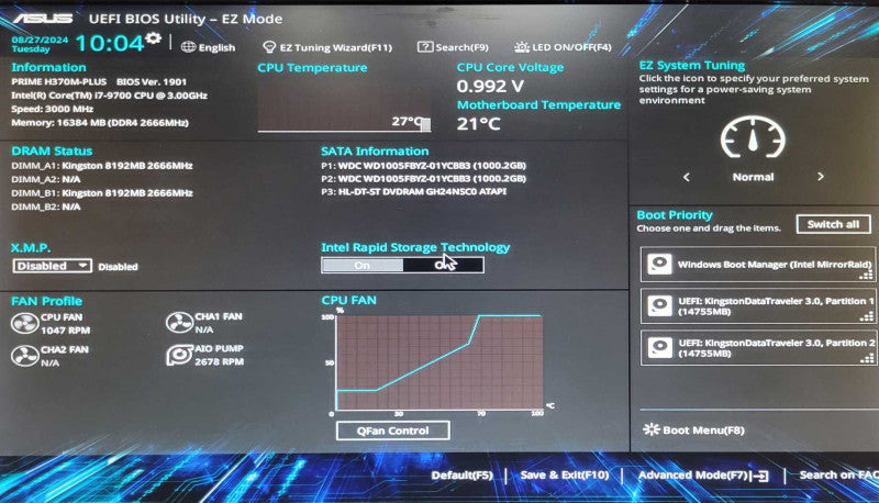 Custom/Asus Desktop, Core I7- 9700 3.0GHz, 16GB DDR4, 1TB HDD, 600W PSU _