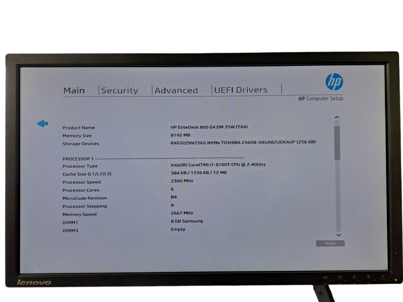 HP EliteDesk 800 G4 DM USFF | i7-8700T @ 2.40GHz 6C, 8GB DDR4, 256GB NVMe