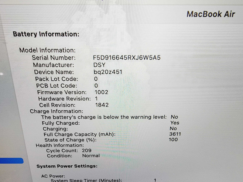 Apple Macbook Air Retina 2018 13" 2-Core i5-8210Y @ 1.6GHz 8GB DDR3 120GB SSD (