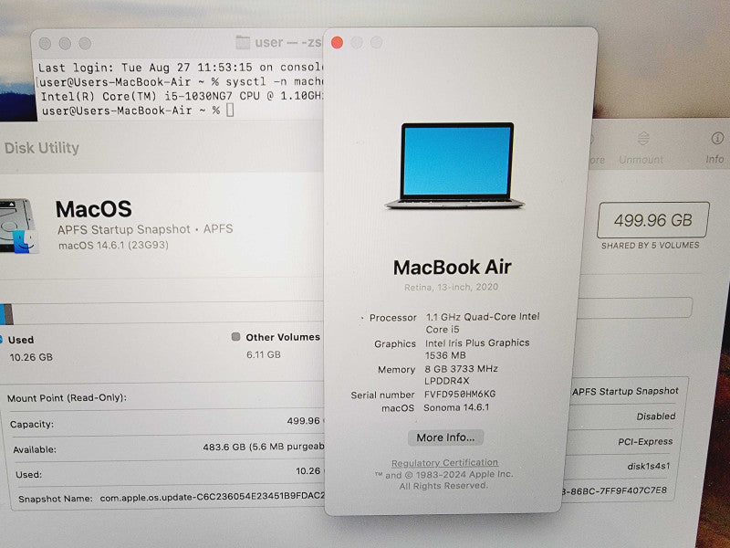 Apple Macbook Air Retina 2020 13" 4-Core i5-1030NG7 @ 1.1GHz 8GB DDR4 512GB SSD (