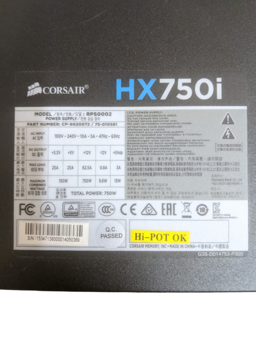 Corsair HX750i | RPS0002 | 750w | Modular Desktop Power Supply