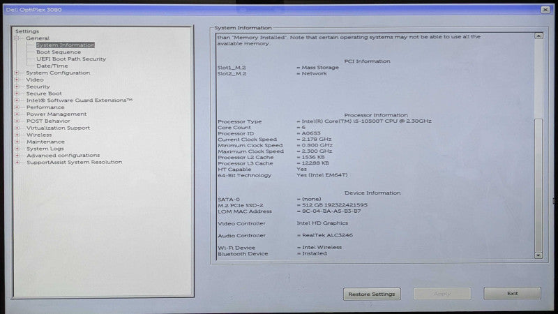 DELL OptiPlex 3080 USFF, i5-10500T 2.30GHz 6C, 16GB RAM, 512GB NVMe, WiFi