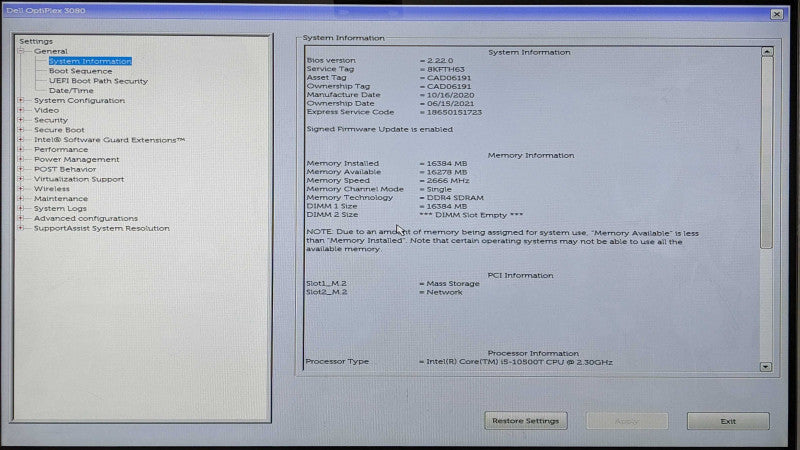 DELL OptiPlex 3080 USFF, i5-10500T 2.30GHz 6C, 16GB RAM, 512GB NVMe, WiFi