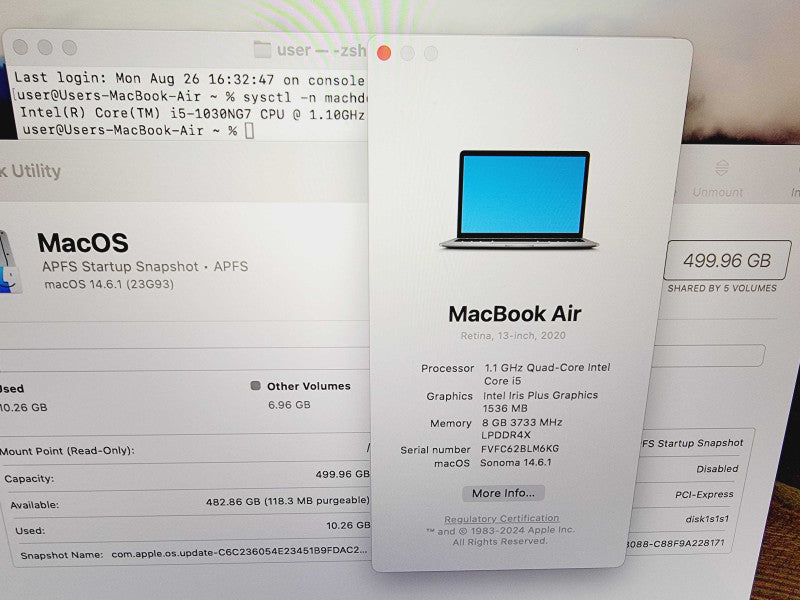 Apple Macbook Air Retina 2020 13" 2-Core i5-1030NG7 @ 1.1GHz 8GB DDR4 512GB SSD (