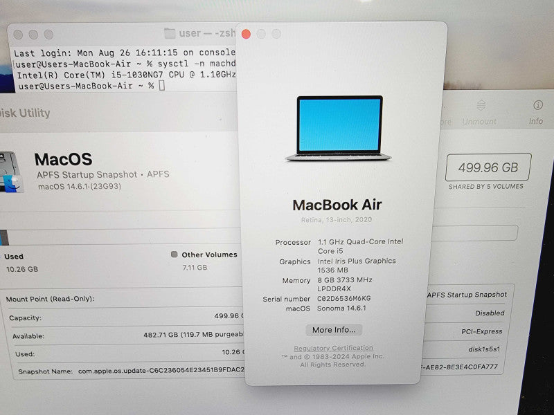 Apple Macbook Air Retina 2020 13" 4-Core i5-1030NG7 @ 1.1GHz 8GB DDR4 512GB SSD (