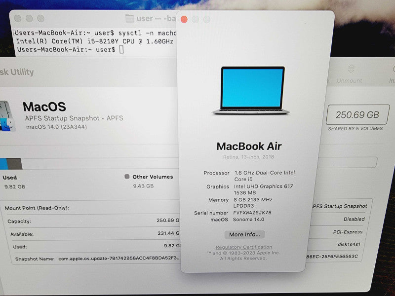Apple Macbook Air Retina 2018 13" 2-Core i5-8210Y @ 1.6GHz 8GB DDR3 256GB SSD (