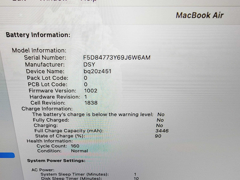 Apple Macbook Air Retina 2018 13" 2-Core i5-8210Y @ 1.6GHz 8GB DDR3 256GB SSD (