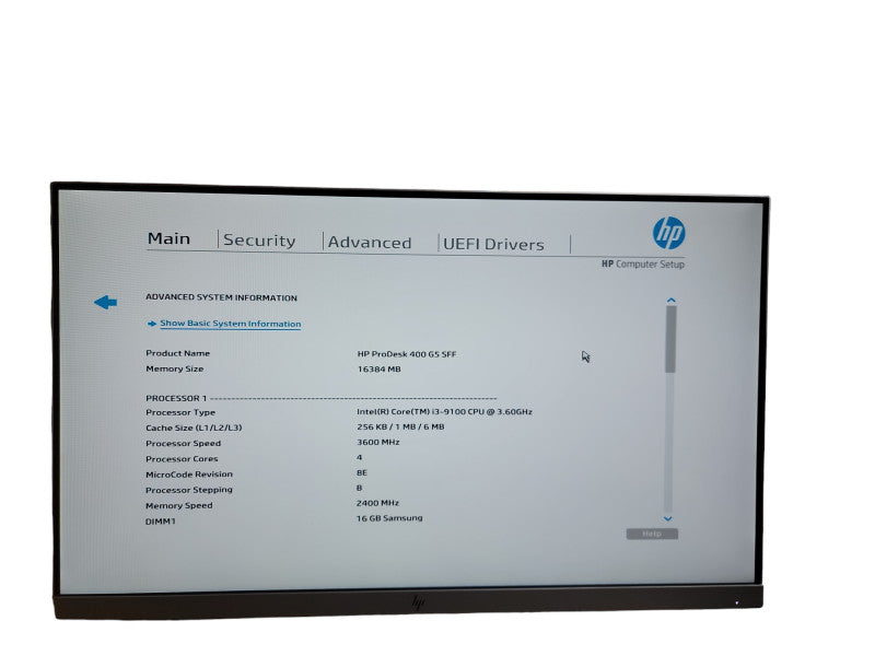 HP ProDesk 400 G5 SFF Intel i3 - 9100 CPU @ 3.60GHz 16GB DDR4 Ram θ