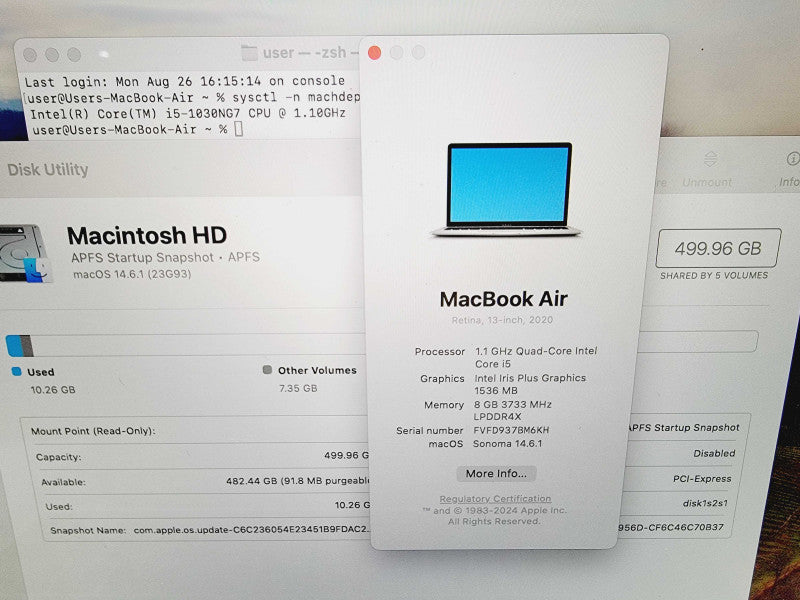 Apple Macbook Air Retina 2020 13" 4-Core i5-1030NG7 @ 1.1GHz 8GB DDR4 512GB SSD (