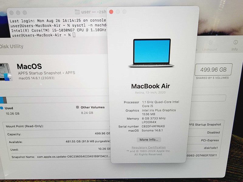 Apple Macbook Air Retina 2020 13" 4-Core i5-1030NG7 @ 1.1GHz 8GB DDR4 512GB SSD (